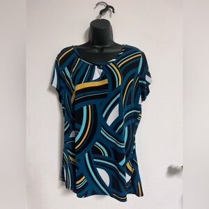 Worthington Blue and Yellow Abstract Blouse